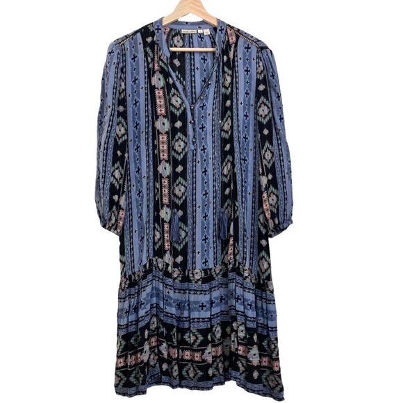 ANTHROPOLOGIE Holding Horses Winter Moon Blue Aztec Print Tunic Peasant Dress - Picture 7 of 13